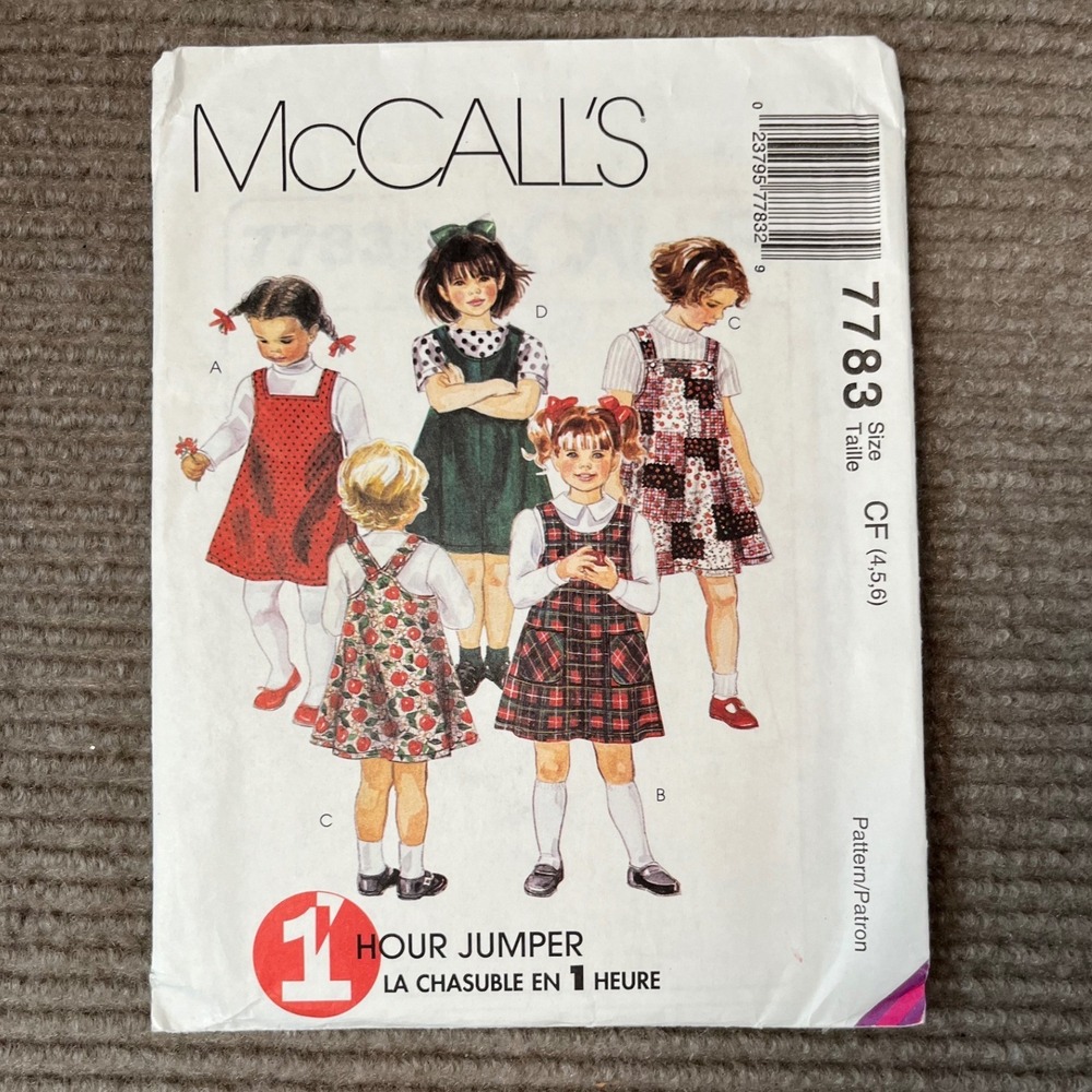 Vintage 1995 McCalls 7783 Childrens A-Line Jumper Sewing Pattern Size 4 5 6